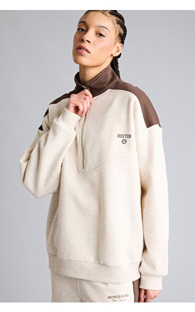 NBA Boston Celtics Oversize Geniş Kalıp Yarım Fermuarlı Sweatshirt