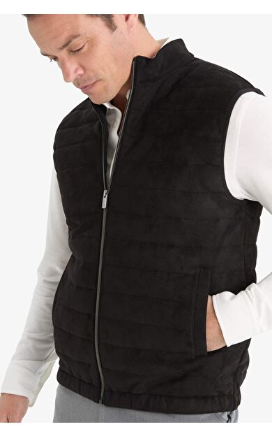 DeFacto Slim Fit Dar Kesim Dik Yaka Fermuarlı Süet Yelek F0246AX25AUBK27