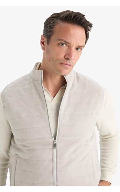 Slim Fit Dar Kesim Dik Yaka Fermuarlı Süet Yelek F0246AX25AUGR184