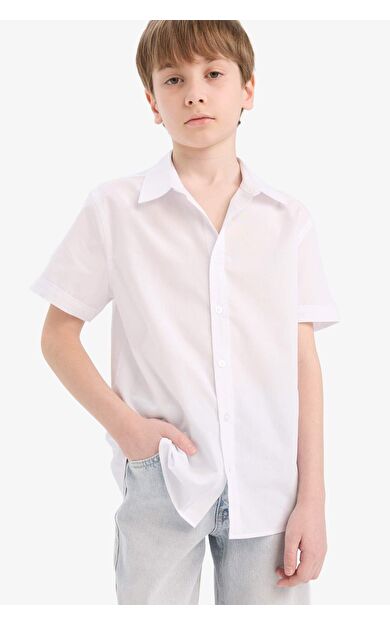 DeFacto Erkek Çocuk Okula Dönüş Regular Fit Polo Yaka Pamuklu Kısa Kollu Gömlek