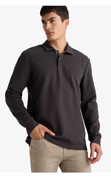 DeFacto Regular Fit Polo Yaka Waffle Sweatshirt F0301AX25AUAR138
