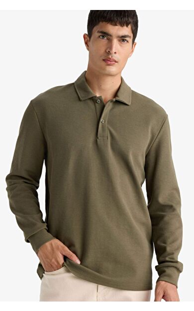 DeFacto Regular Fit Polo Yaka Waffle Sweatshirt F0301AX25AUKH82