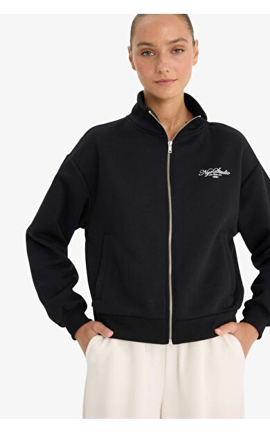 DeFacto Relax Fit Kolej Yaka Baskılı Bomber Hırka