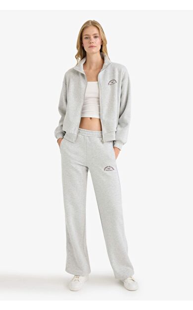 DeFacto Straight Fit Cepli Baskılı Kalın Eşofman Altı