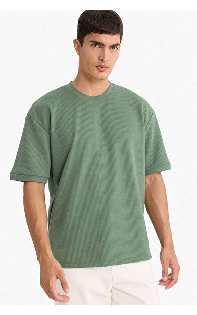 Oversize Geniş Kalıp Bisiklet Yaka Kısa Kollu Tişört F0320AX25AUKH440