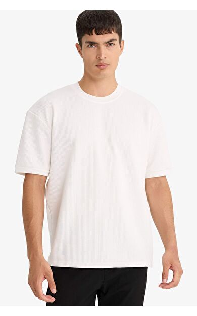 Oversize Geniş Kalıp Bisiklet Yaka Kısa Kollu Tişört F0320AX25AUWT32