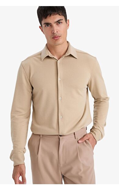 DeFacto Modern Fit Polo Yaka Pike Uzun Kollu Gömlek