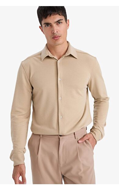 Modern Fit Polo Yaka Pike Uzun Kollu Gömlek