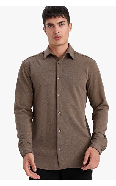 DeFacto Modern Fit Polo Yaka Pike Uzun Kollu Gömlek