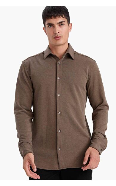 Modern Fit Polo Yaka Pike Uzun Kollu Gömlek