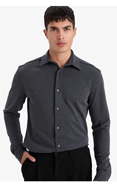 Modern Fit Polo Yaka Pike Uzun Kollu Gömlek