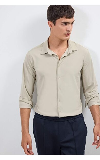 Slim Fit Dar Kesim Polo Yaka Pike Uzun Kollu Gömlek F0337AX25AUGR302