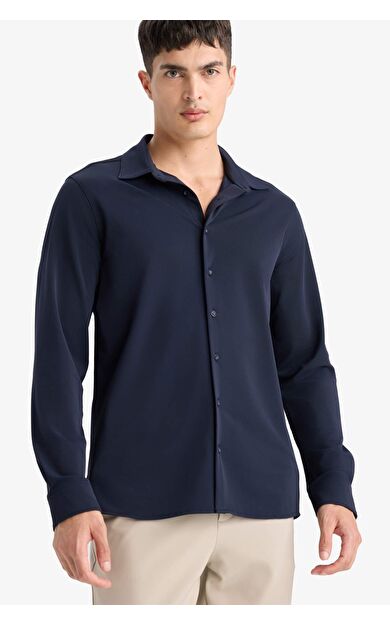 Slim Fit Dar Kesim Polo Yaka Pike Uzun Kollu Gömlek F0337AX25AUNV91