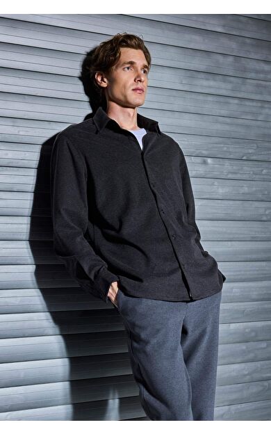 DeFacto Regular Fıt Polo Yaka Twill Uzun Kollu Gömlek