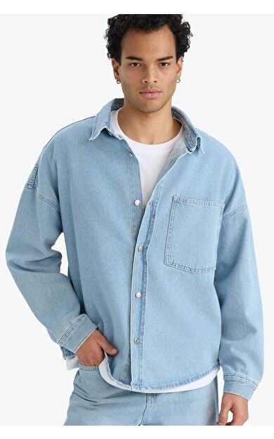 DeFacto Oversize Geniş Kalıp Jean Uzun Kollu Gömlek F0382AX25AUNM39