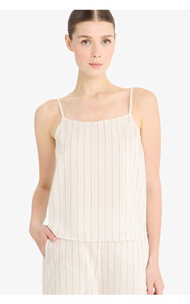 Regular Fit Bisiklet Yaka Çizgili Modal Kolsuz Bluz