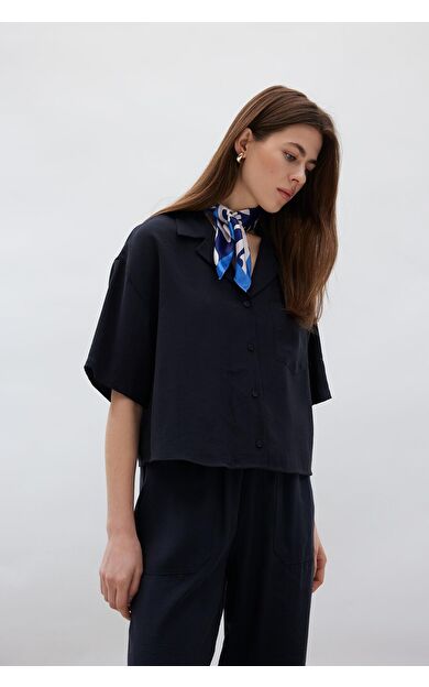 DeFacto Loose Fit Ceket Yaka Modal Kısa Kollu Gömlek F0399AX25SPNV100