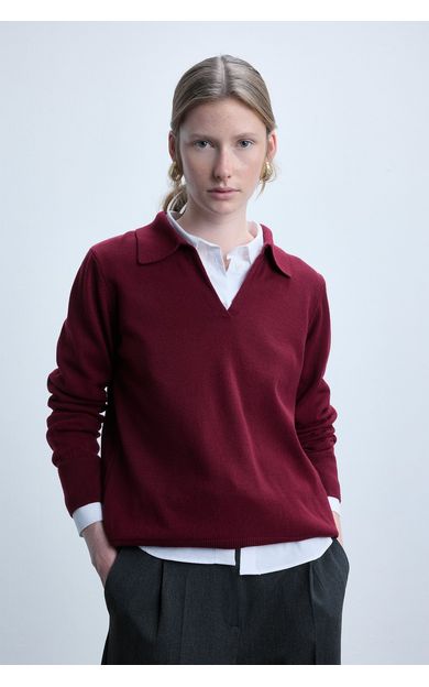 DeFacto Regular Fıt Polo Yaka Kazak Bordo