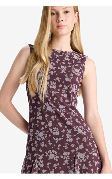 Coool Bisiklet Yaka Desenli Tül Kolsuz Mini Elbise