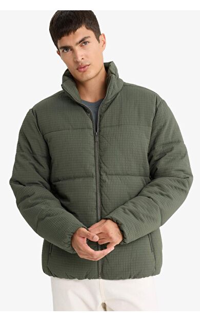 Regular Fit Dik Yaka Astarlı Fermuarlı Cepli Kışlık Mont