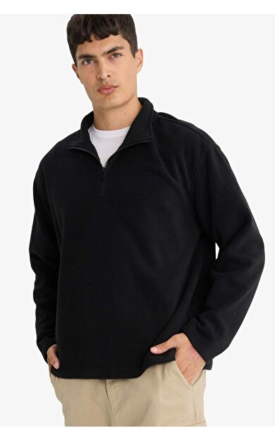 Relax Fit Yarım Fermuarlı Polar Sweatshirt