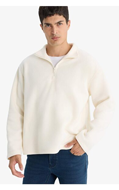 Relax Fit Yarım Fermuarlı Polar Sweatshirt