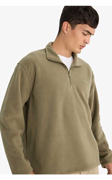 Relax Fit Yarım Fermuarlı Polar Sweatshirt