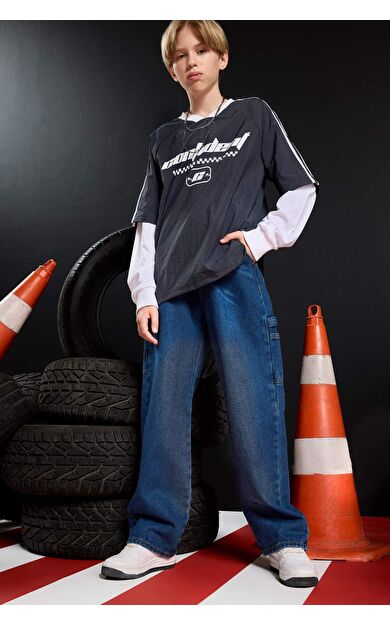 Erkek Çocuk Wide Leg Düz Paça Jean Pantolon F0457A825AUNM28