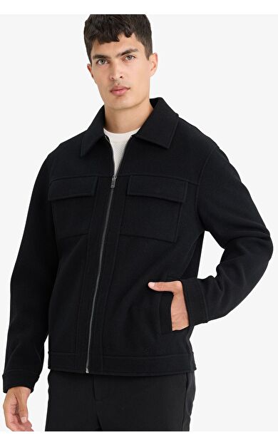 DeFacto Slim Fit Dar Kesim Polo Yaka Astarlı Fermuarlı Cepli Kışlık Mont
