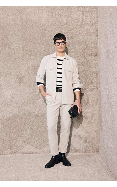 Tailored Regular Fit Düz Paça Fitilli Kadife Pantolon