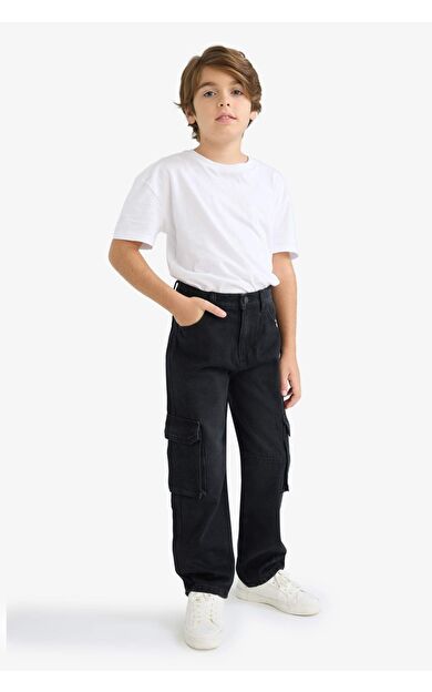 Erkek Çocuk Kargo Fit Düz Paça Jean Pantolon