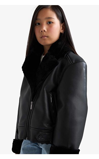 DeFacto Kız Çocuk Ceket Yaka Suni Kürk Astarlı Mont