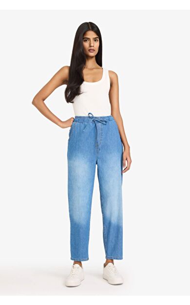 Yüksek Bel Bilek Boy Yumuşak Jean Yıkamalı Pantolon