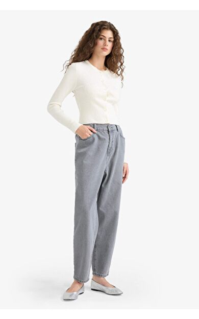 DeFacto Paperbag Yüksek Bel Bilek Boy Jean Yıkamalı Pantolon F0577AX25AUNM55