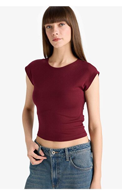 Slim Fit Dar Kesim Bisiklet Yaka Basic Düz Modal Kısa Kollu Tişört F0685AX25AUBR115