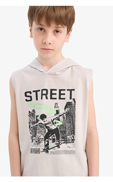 DeFacto Erkek Çocuk Kapüşonlu Baskılı Atlet F0689A825HSGR94