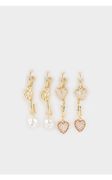 DeFacto Kadın 4'lü Kalp Detaylı Gold Küpe