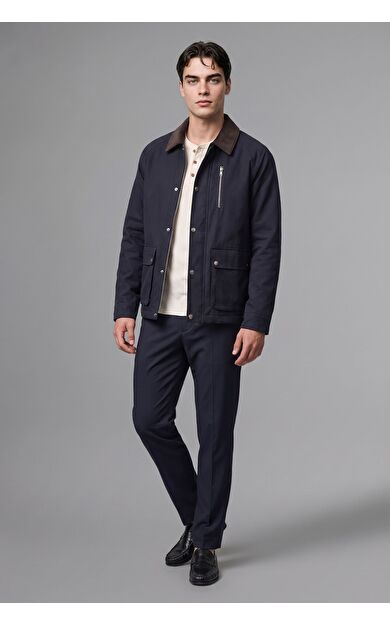 DeFacto Regular Fit Polo Yaka Cepli Kadife Yaka Fermuarlı Astarlı Mont