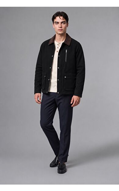 DeFacto Regular Fit Polo Yaka Cepli Kadife Yaka Fermuarlı Astarlı Mont