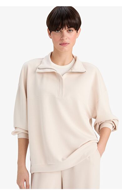 DeFacto Relax Fit Yarım Balıkçı Yaka Modal Sweatshirt