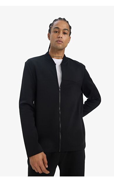DeFacto DeFactoFit Slim Fit Dar Kesim Kolej Yaka Bomber Skuba Dalgıç Kumaş Hırka