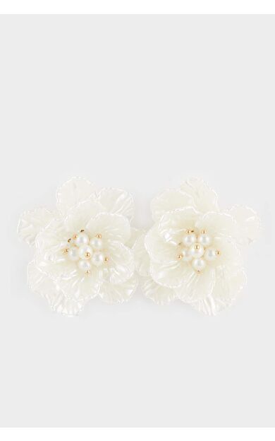 DeFacto Kadın Beyaz Çiçekli Küpe