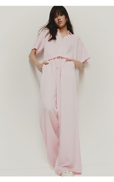 DeFacto Wide Leg Üç Cepli Normal Bel Standart Boy Geniş Paça Keten Karışımlı Pantolon