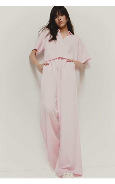 DeFacto Wide Leg Üç Cepli Normal Bel Standart Boy Geniş Paça Keten Karışımlı Pantolon