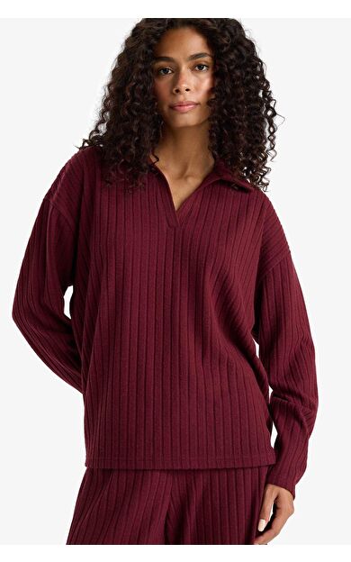 Relax Fit Polo Yaka Fitilli Kaşkorse Uzun Kollu Tişört F1007AX25AUBR115