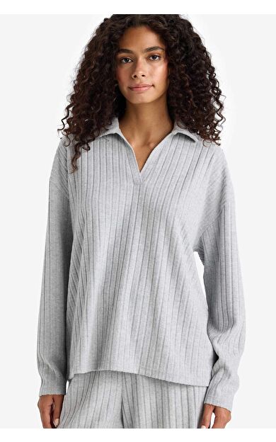 Relax Fit Polo Yaka Fitilli Kaşkorse Uzun Kollu Tişört F1007AX25AUGR210