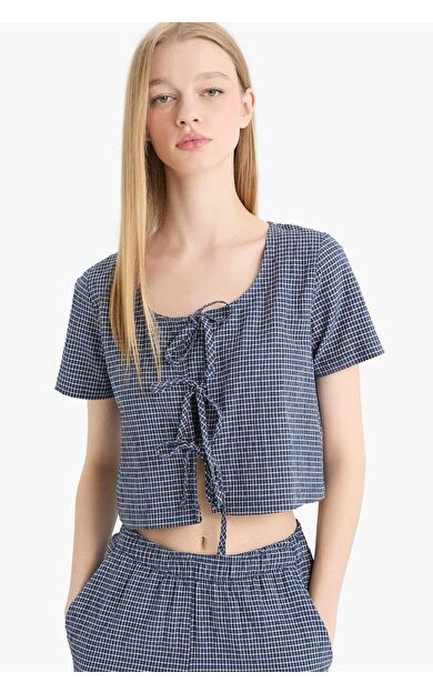 Coool Regular Fit V Yaka Krinkıl Kumaş Kısa Kollu Bluz