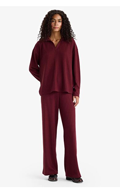 DeFacto Wide Leg Fitilli Kaşkorse Beli Lastikli Pantolon F1012AX25AUBR115