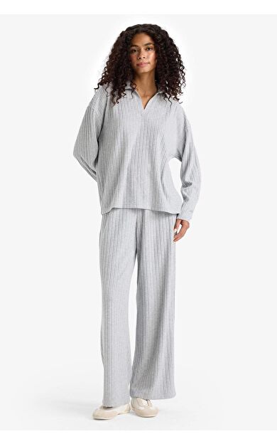 DeFacto Wide Leg Fitilli Kaşkorse Beli Lastikli Pantolon F1012AX25AUGR210