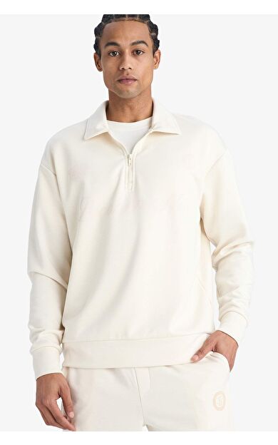 NBA Brooklyn Nets Relax Fit Polo Yaka Modal Sweatshirt